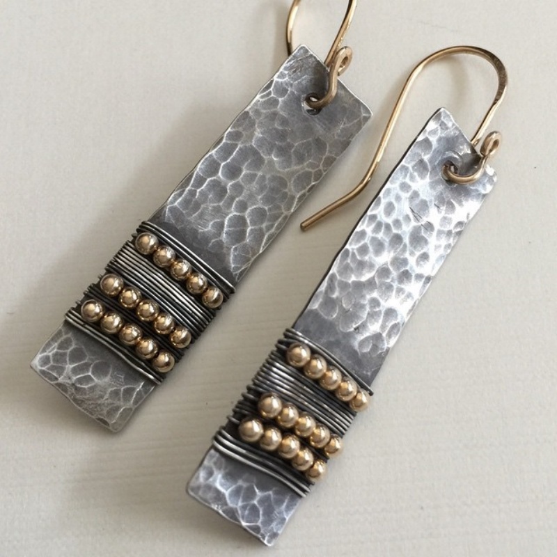 Women's Artistic Distressed Hammered Rectangular Dangle Earrings